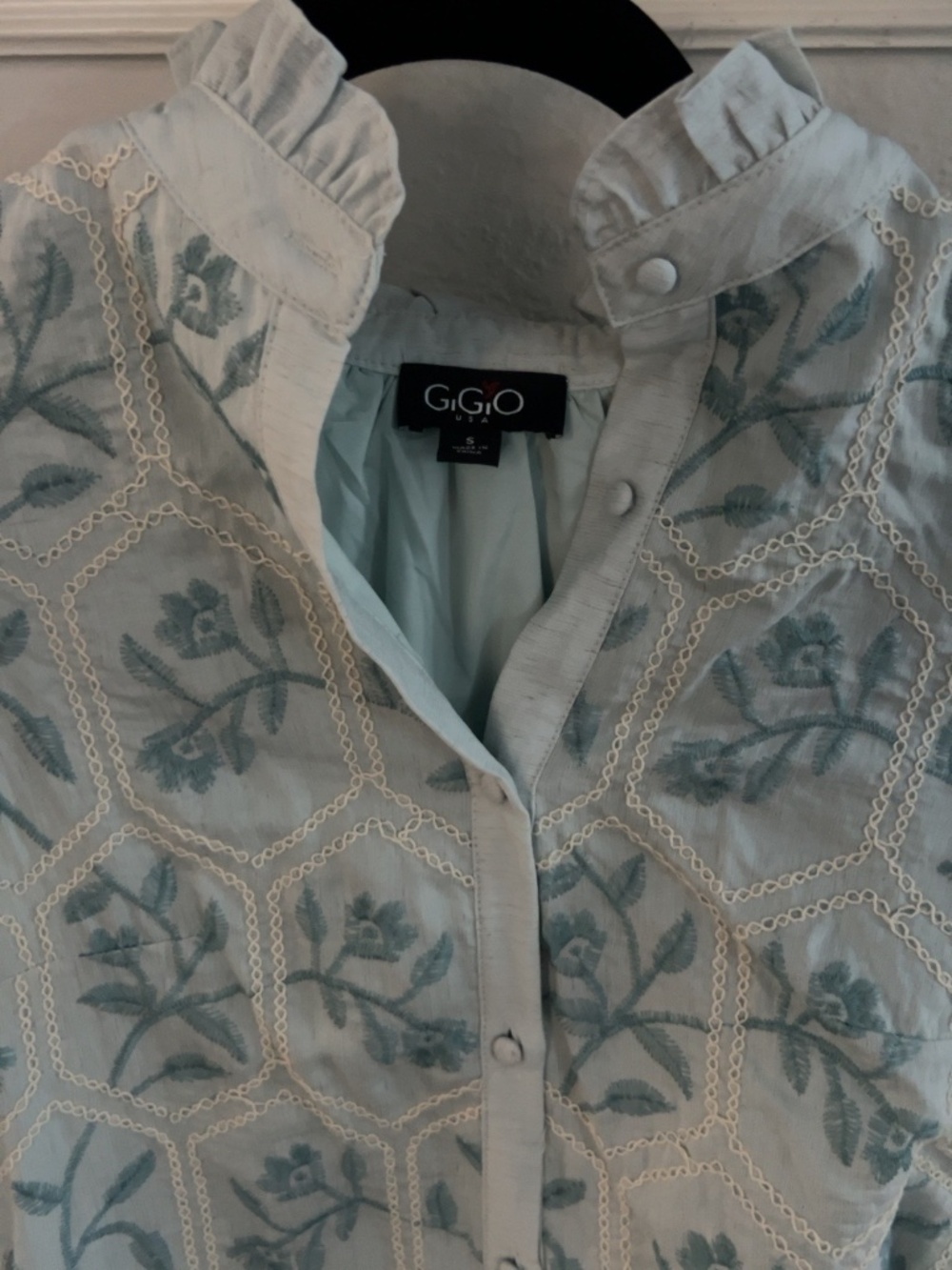 GIGIO Blue Floral Embroidered Ruffle Mini Dress Small - Picture 2 of 4